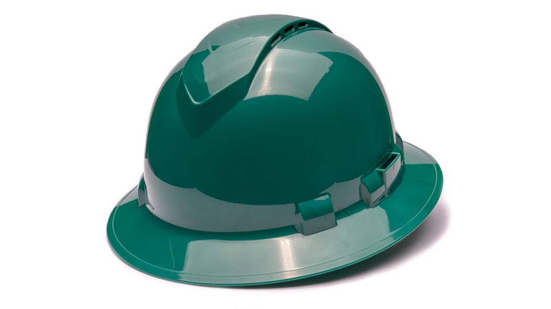 Ridgeline Pyramex Ridgeline Full Brim Hard Hat 4 Point Ratchet Vented Green - Image 1